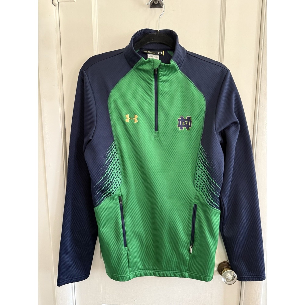 Under Armor Notre Dame 1/4 Zip Green/Navy Pullover Men's M Cold Gear